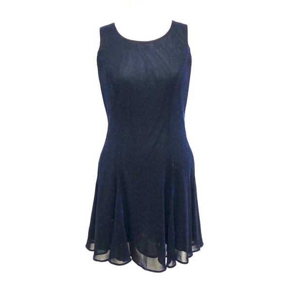 Vintage 90s Metallic Blue Dress Size 8 Corset Lace Up Back - Picture 1 of 10